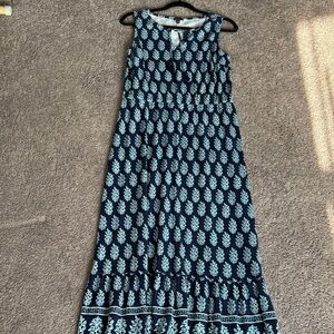 Talbots Navy and White Sleeveless Maxi Dress